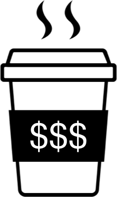 Coffee cup with money symbol logo