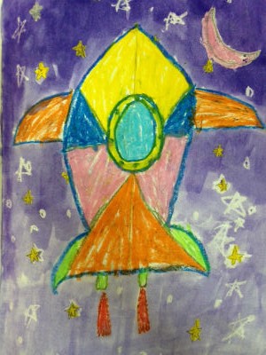 Pastel Drawing of a Space Rocket